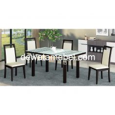 Dining Set 4 Chairs - Siantano DT 332 DC 214 / Walnut - White